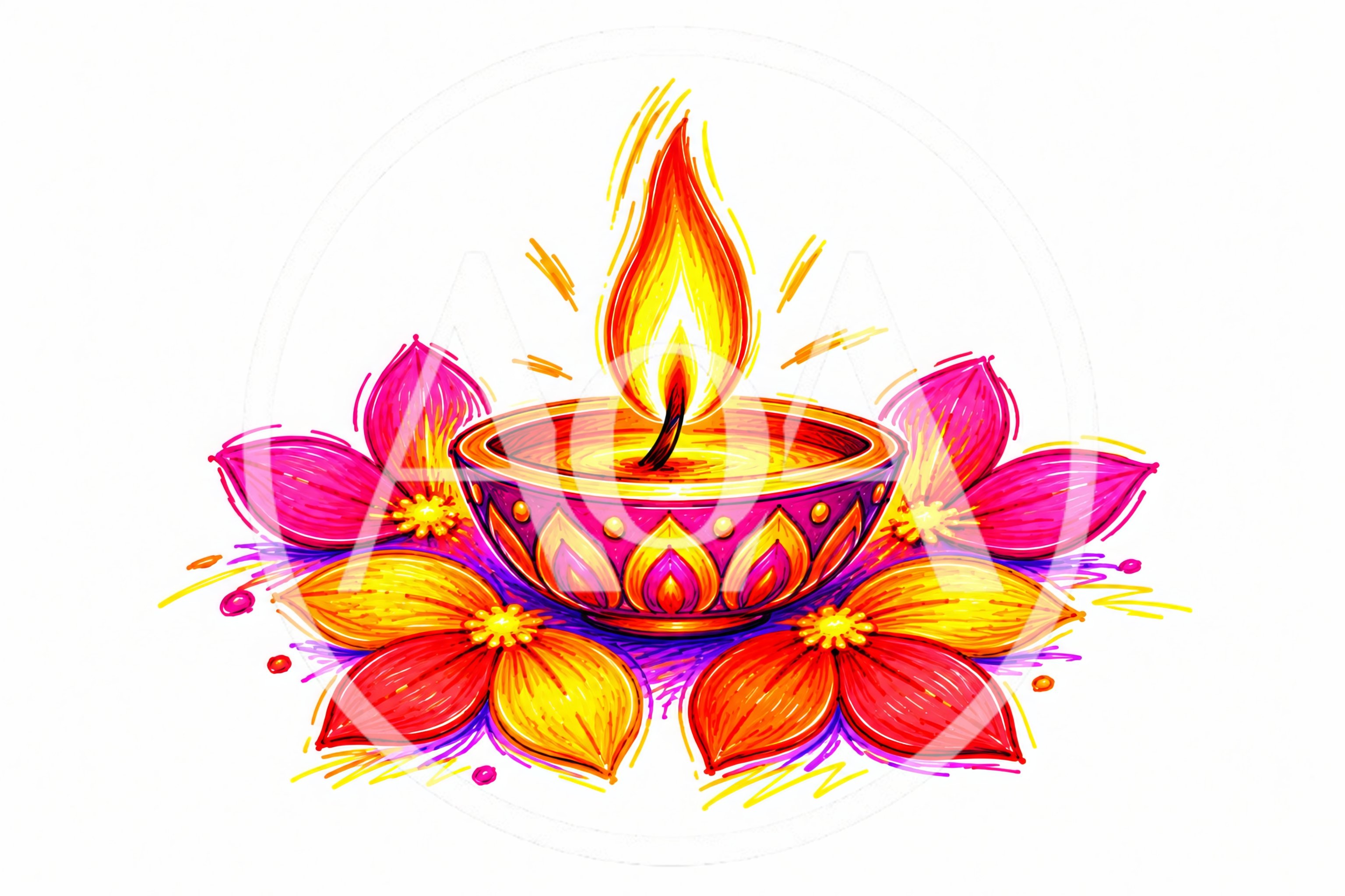 Diwali Diya Oil Lamp With Colorful Floral Decorations