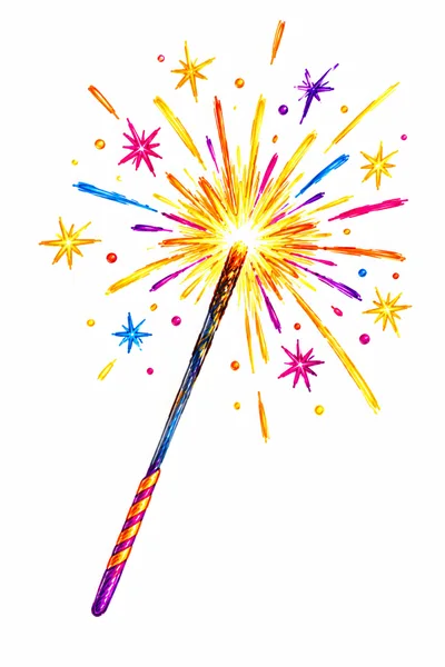 Hand Drawn Sparkler Illustration With Colorful Fireworks