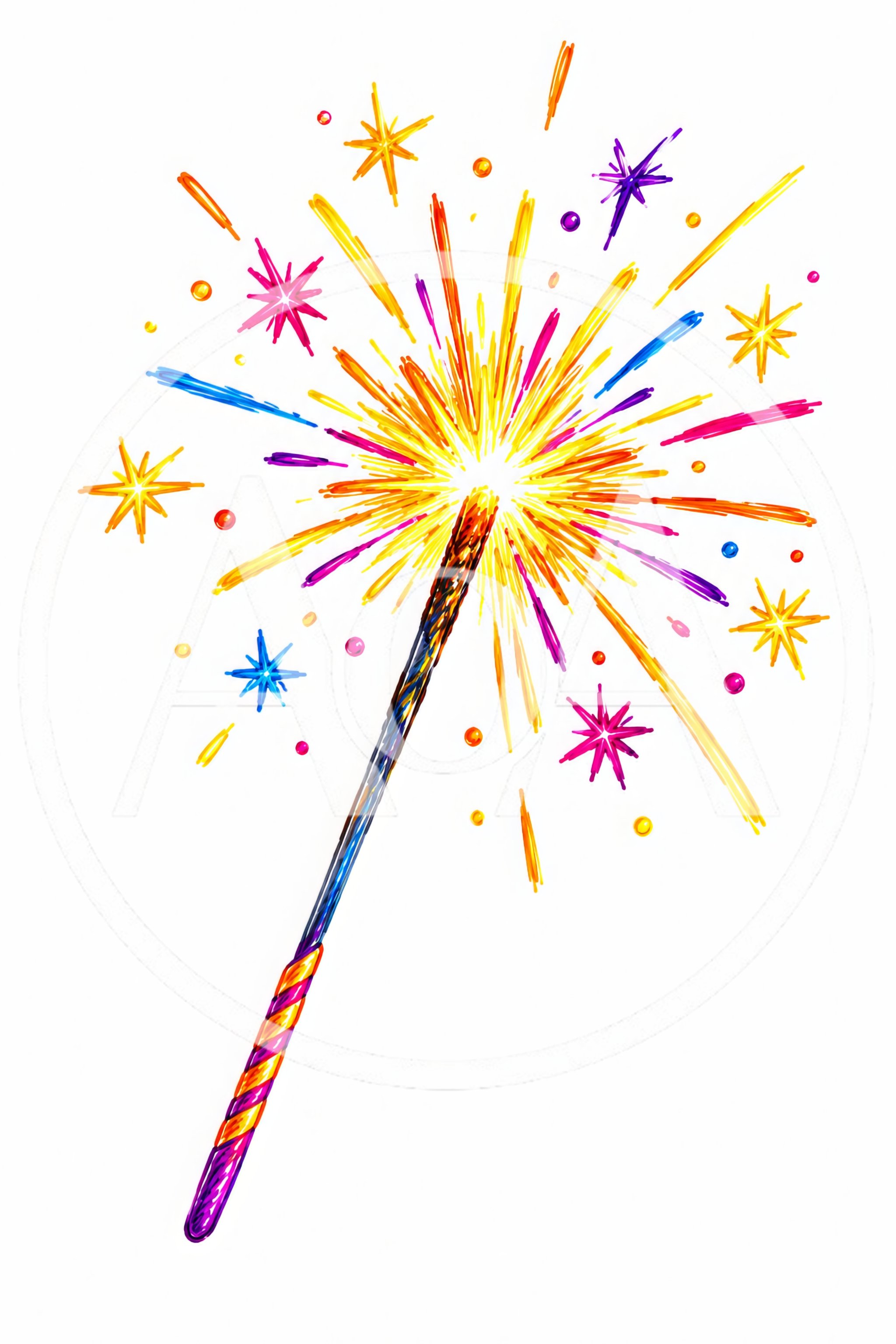 Hand Drawn Sparkler Illustration With Colorful Fireworks