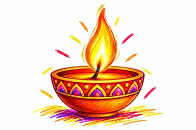 Hand Drawn Illustration Of A Traditional Diwali Diya