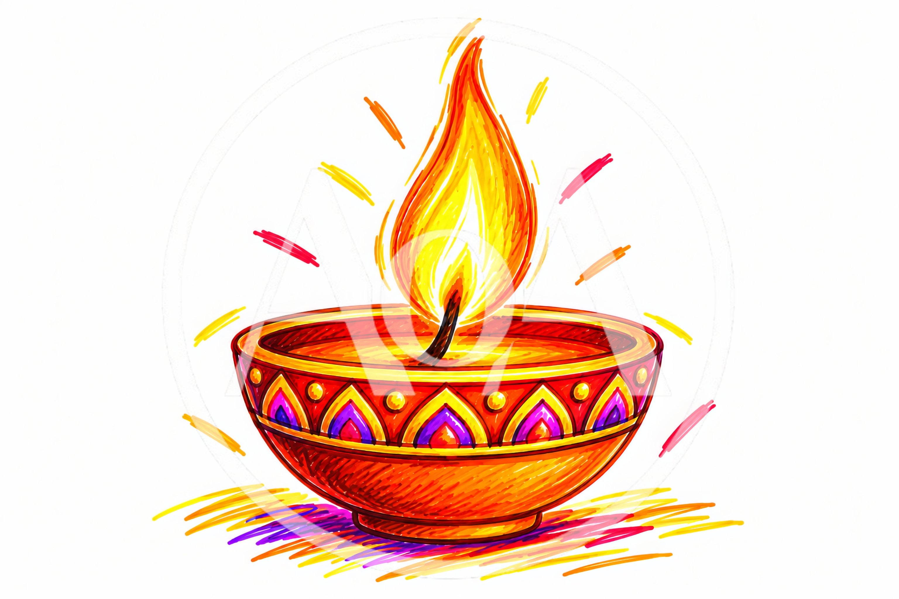 Hand Drawn Illustration Of A Traditional Diwali Diya