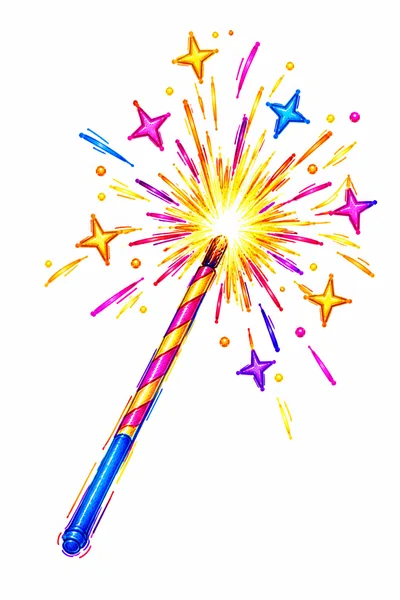 Sparkling Magic Wand Illustration With Colorful Fireworks
