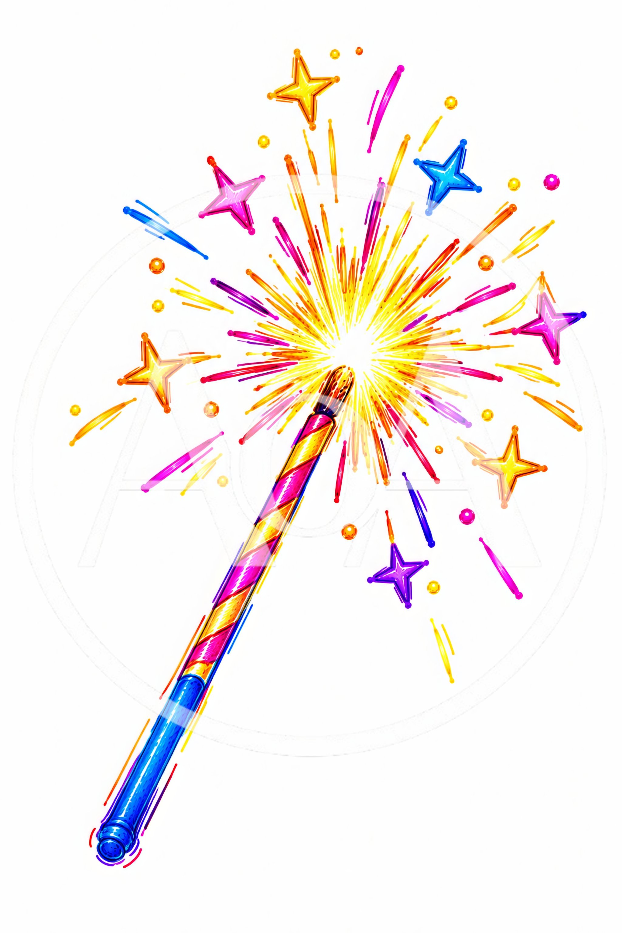 Sparkling Magic Wand Illustration With Colorful Fireworks