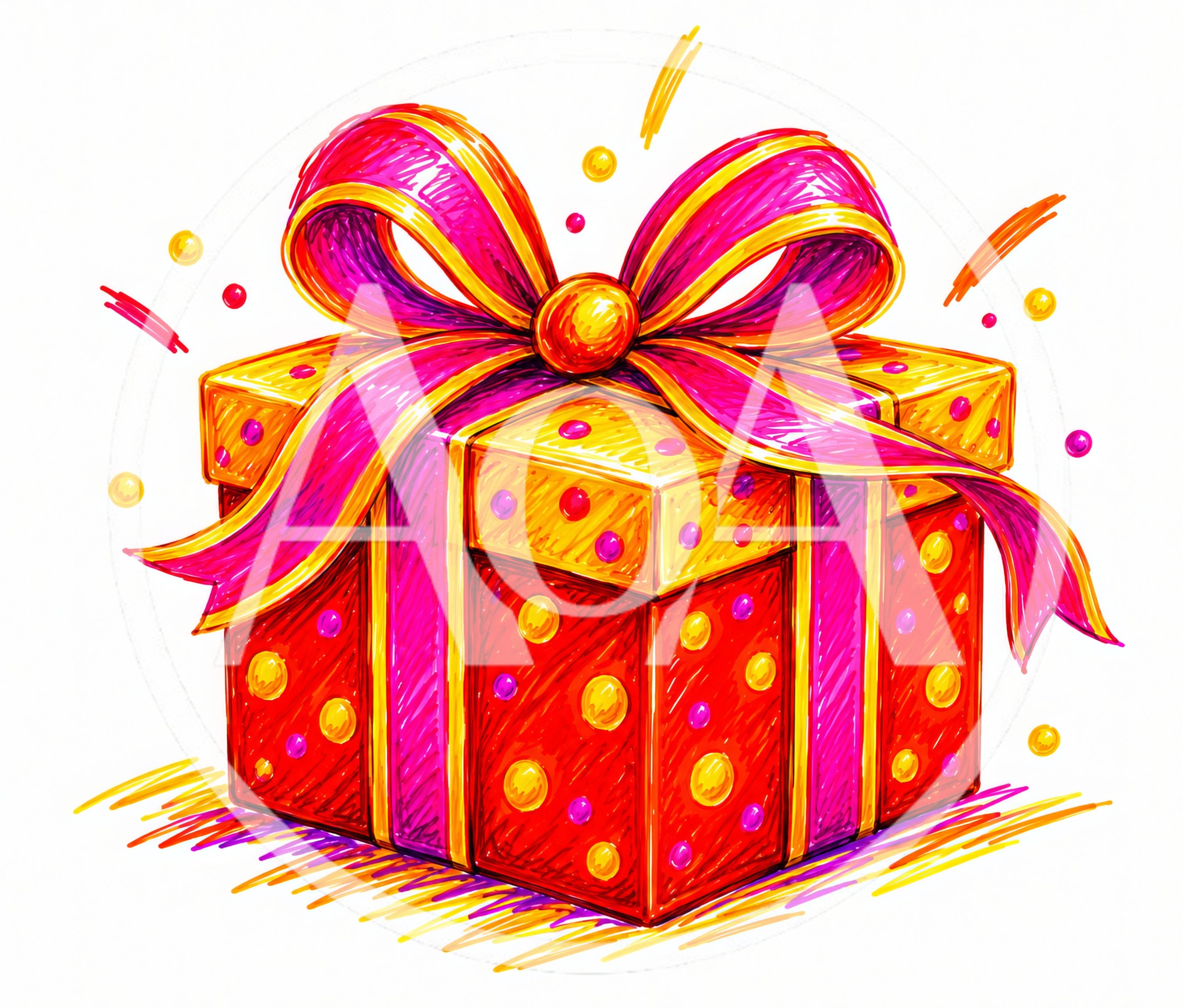 Hand Drawn Illustration Of A Festive Gift Box