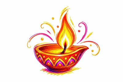 Hand Drawn Illustration Of A Traditional Diya Lamp
