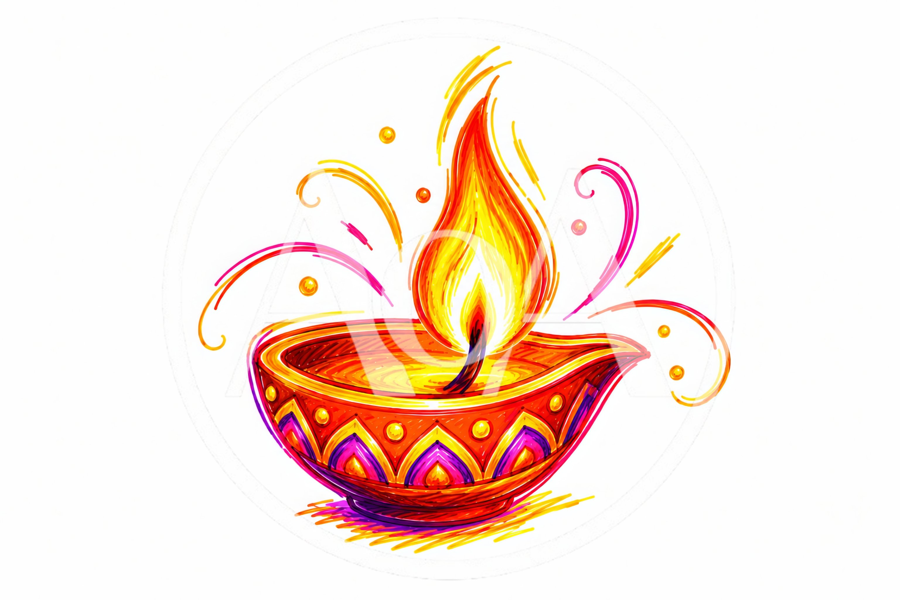Hand Drawn Illustration Of A Traditional Diya Lamp