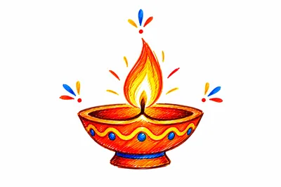Hand Drawn Illustration Of A Traditional Diwali Diya