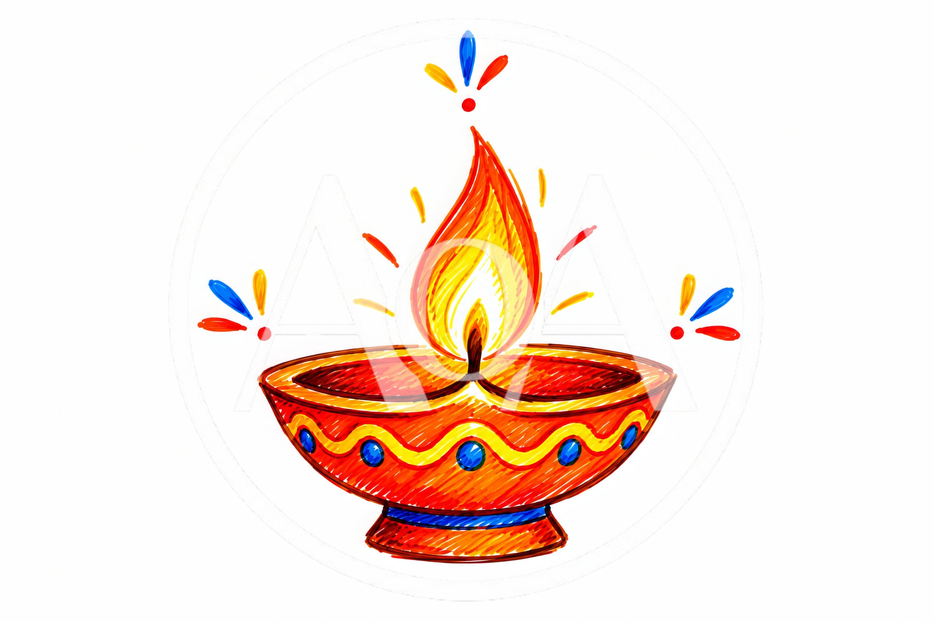 Hand Drawn Illustration Of A Traditional Diwali Diya