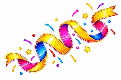 Colorful Festive Ribbon With Confetti And Stars