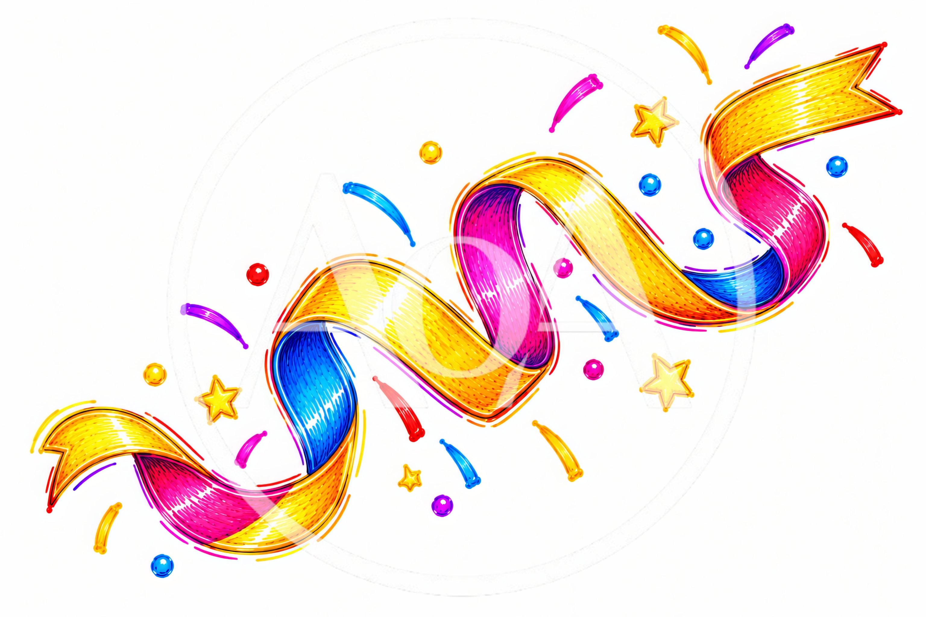 Colorful Festive Ribbon With Confetti And Stars