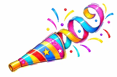 Colorful Party Horn With Confetti And Ribbons