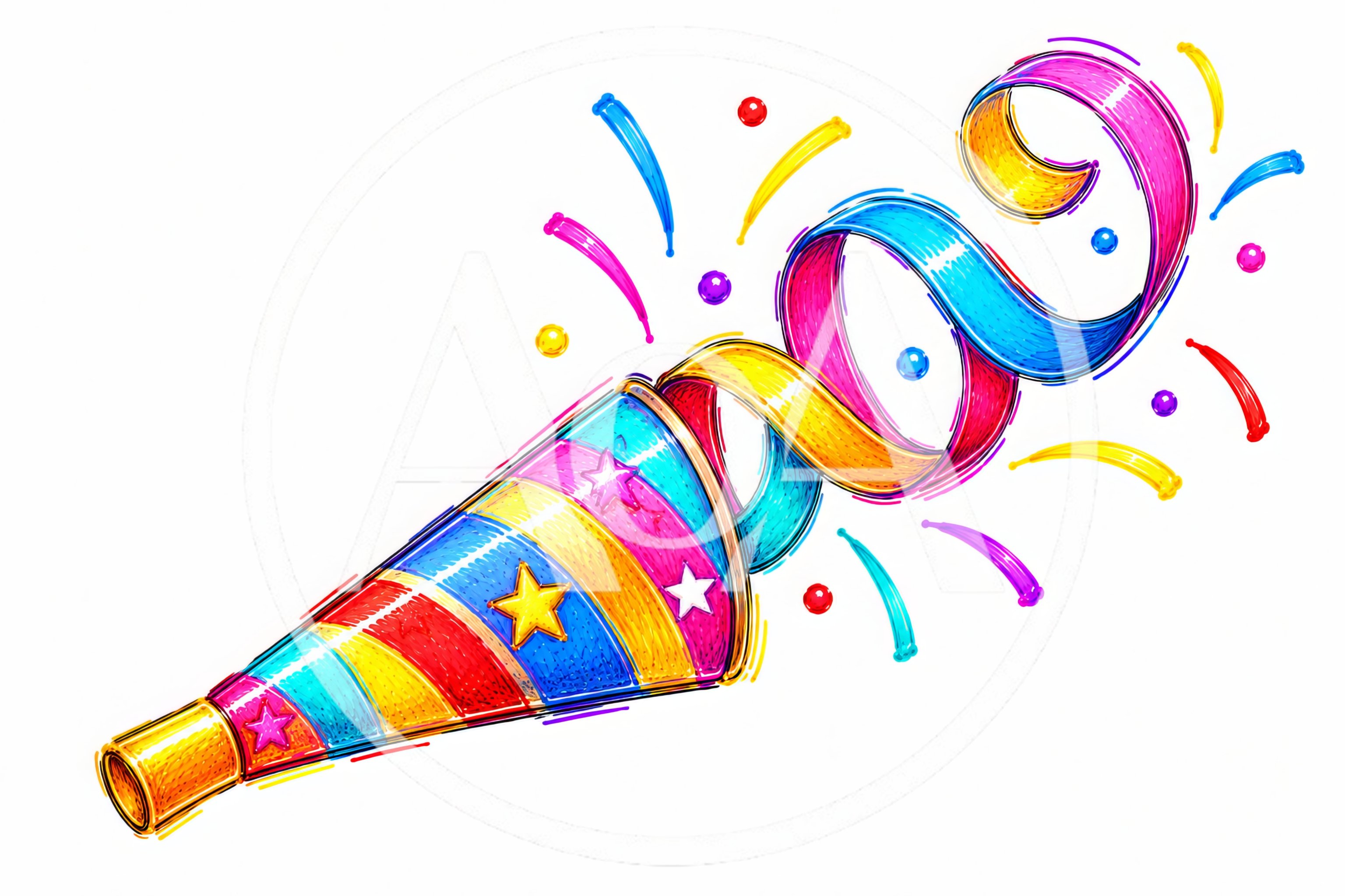 Colorful Party Horn With Confetti And Ribbons
