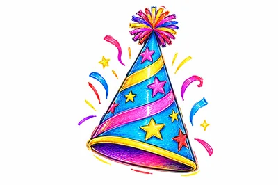 Colorful Party Hat With Confetti Illustration