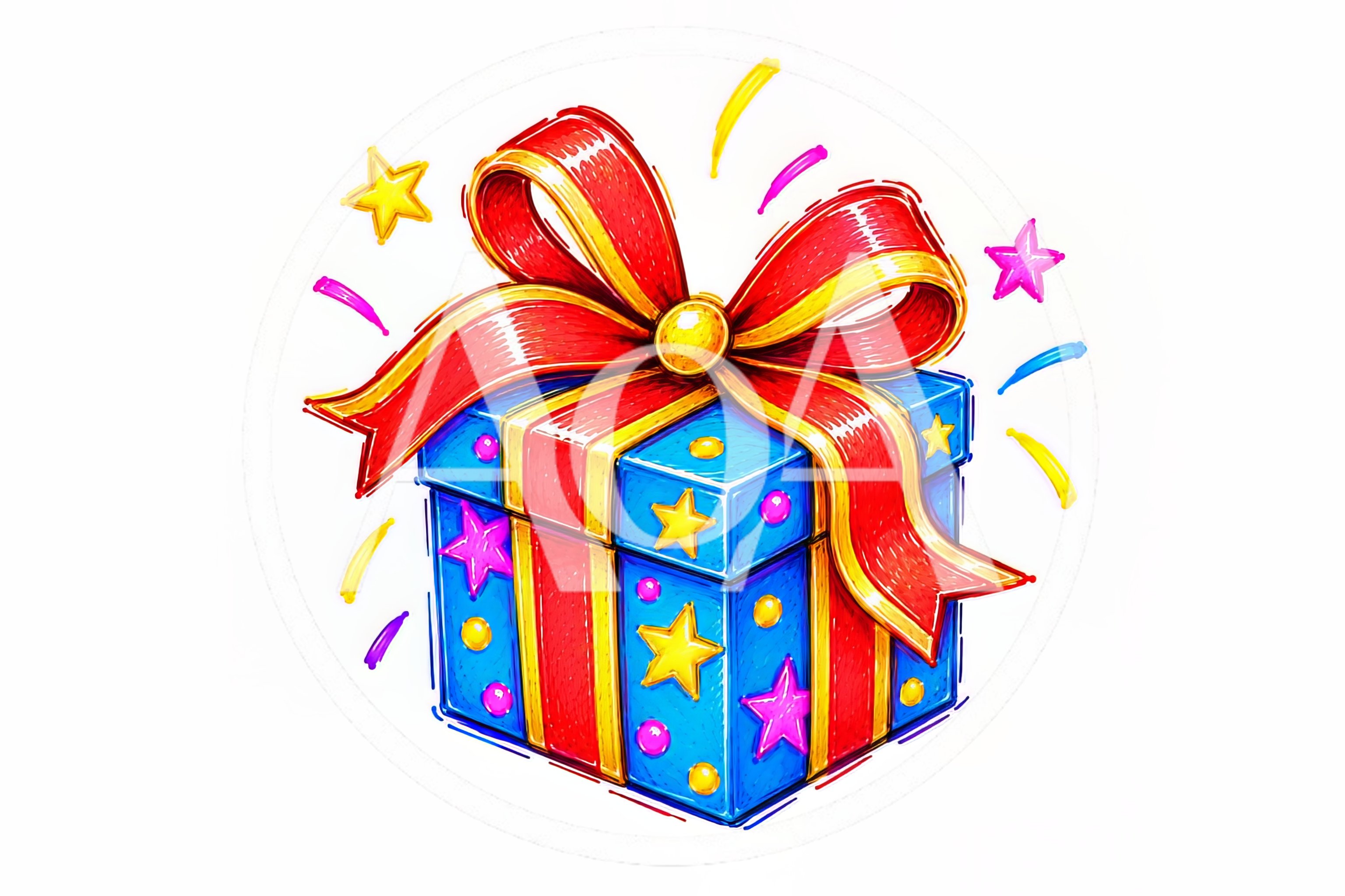 Illustrated Blue Gift Box With Red Ribbon