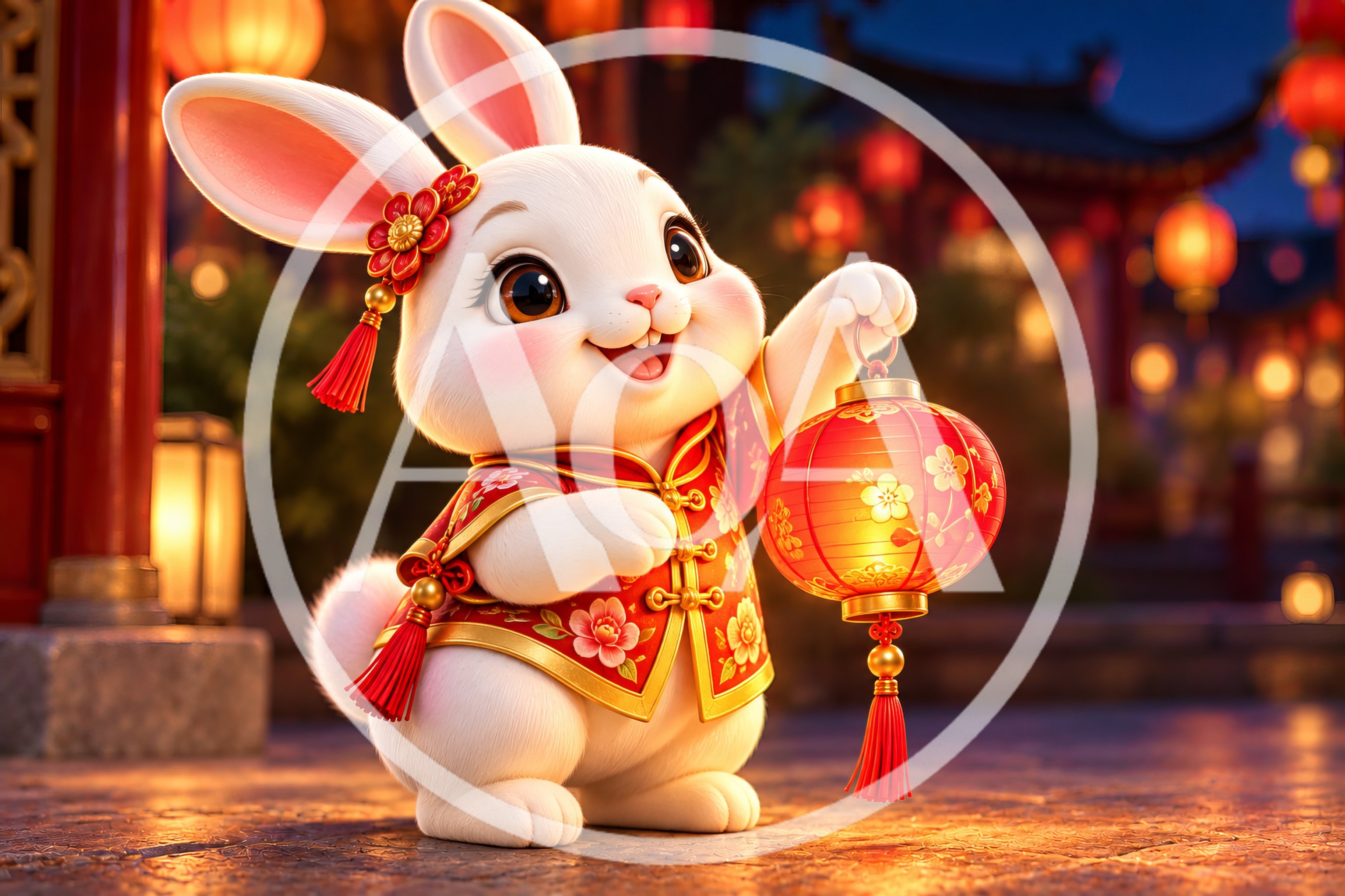 Cute Cartoon Rabbit Holding A Traditional Chinese Lantern