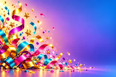 Festive Celebration Background With Colorful Ribbons And Stars