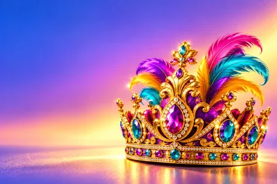 Ornate Golden Crown With Colorful Feathers And Gemstones