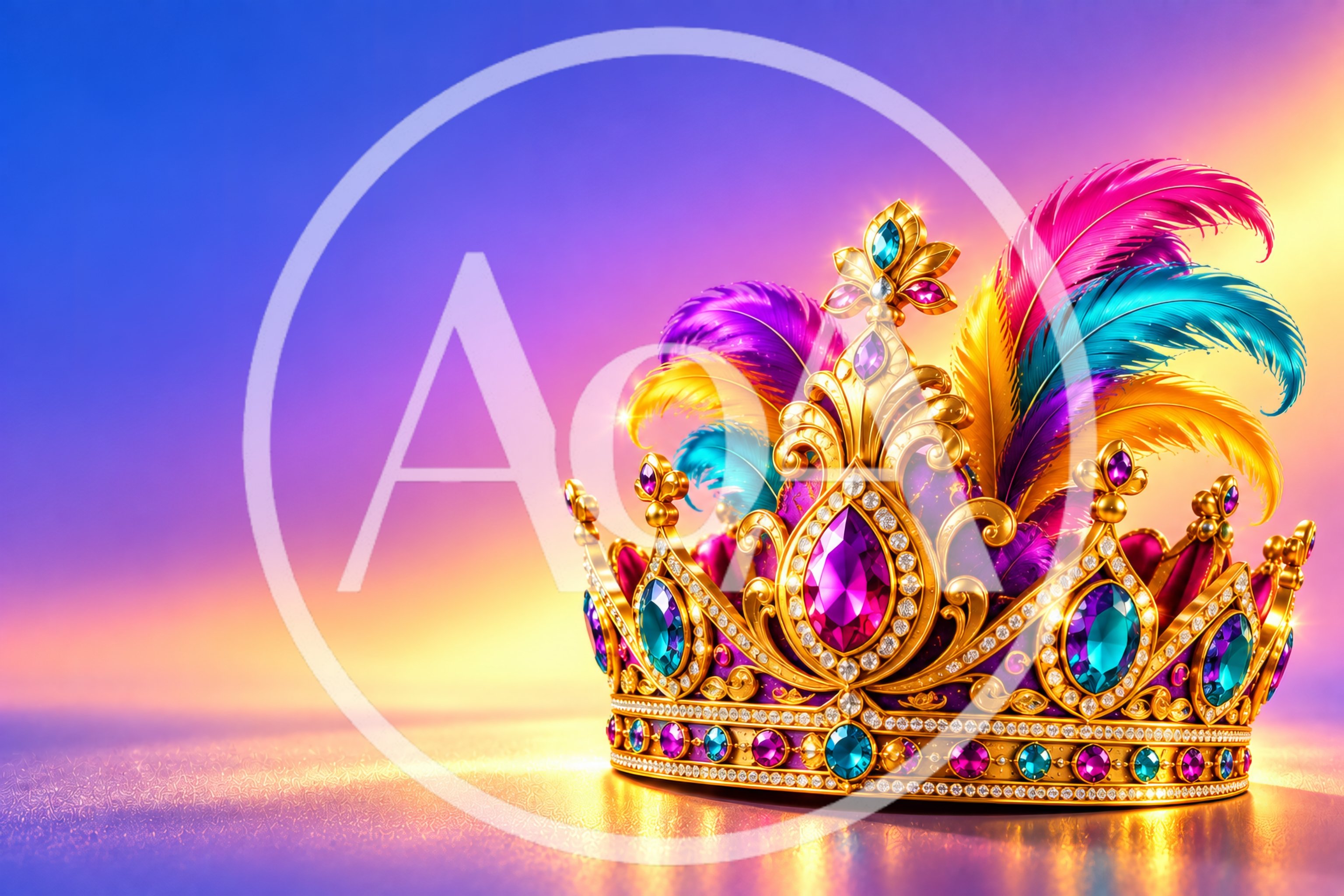 Ornate Golden Crown With Colorful Feathers And Gemstones