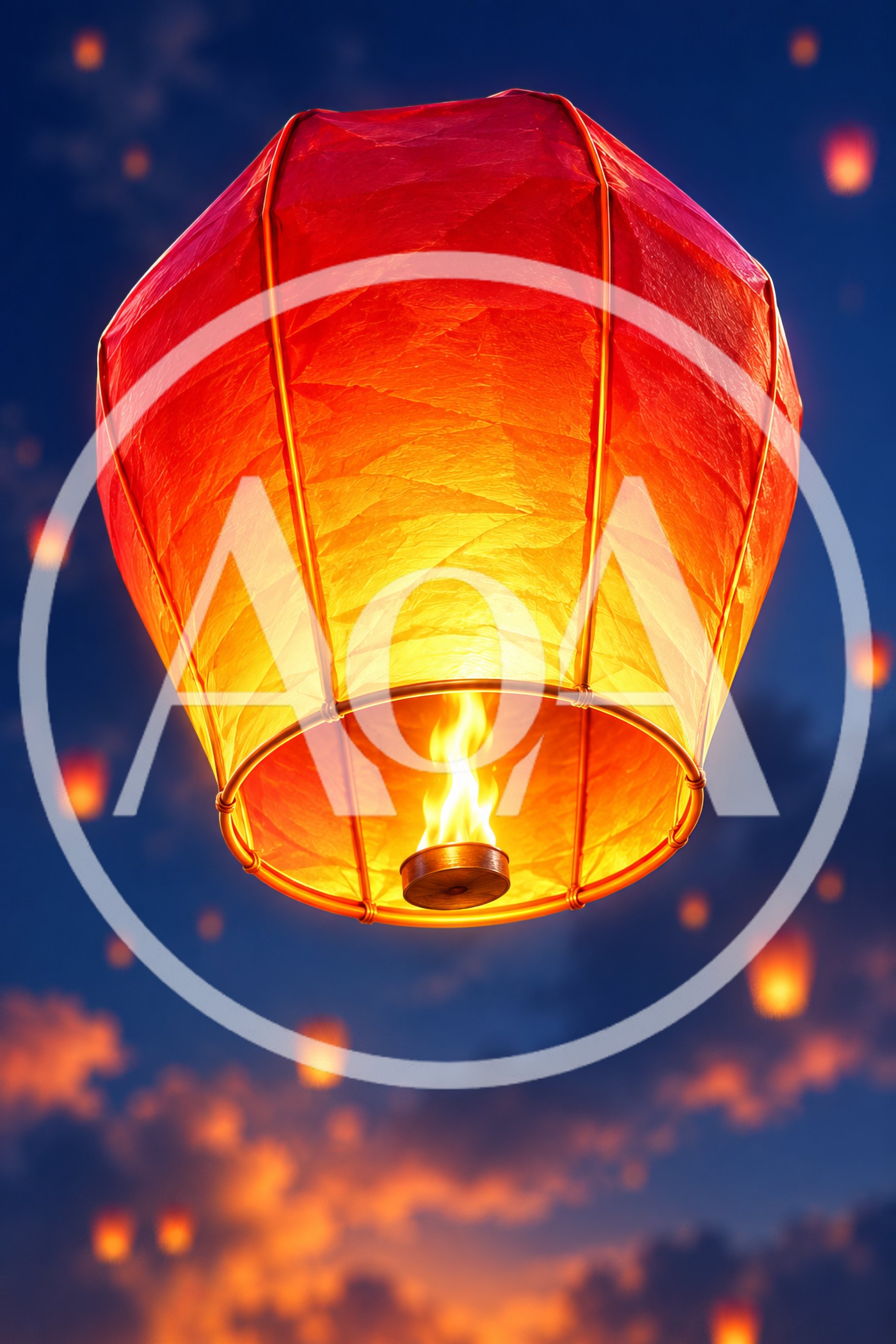 Glowing Paper Sky Lantern Floating In Twilight Sky