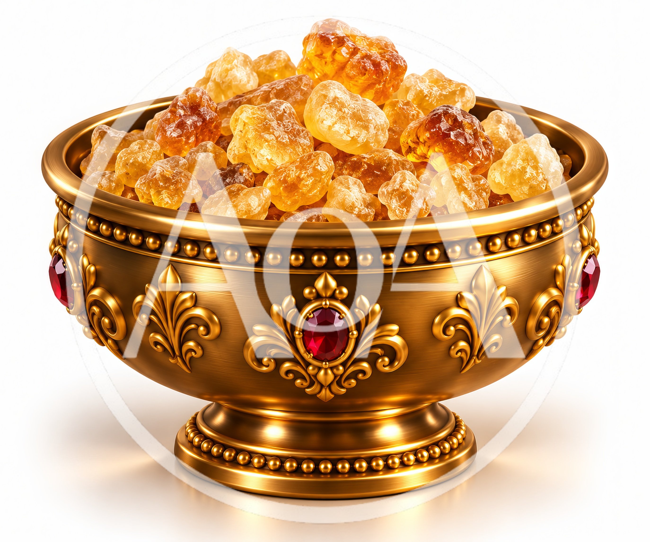 Golden Bowl Filled With Amber Resin Crystals