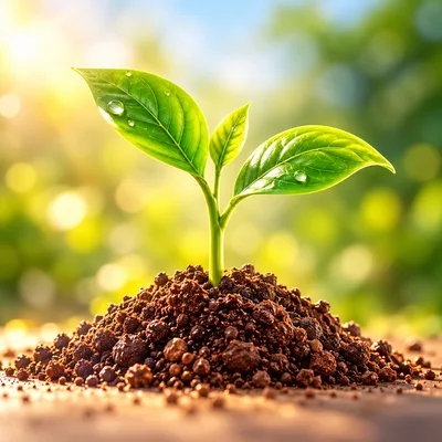 Small Green Sprout Growing From Fertile Soil