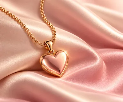 Rose Gold Heart Pendant Necklace on Pink Silk