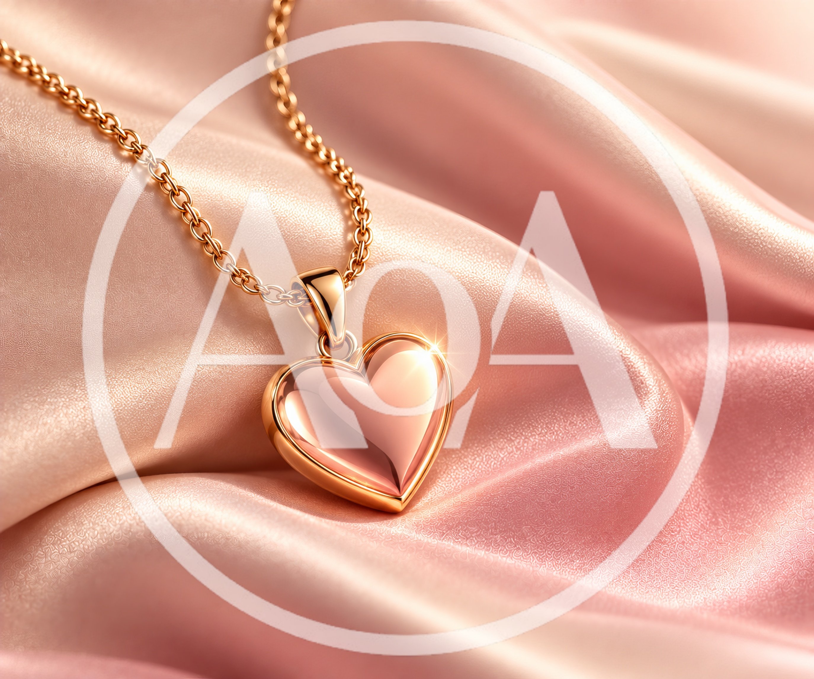 Rose Gold Heart Pendant Necklace on Pink Silk