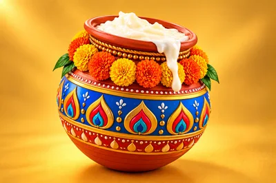 Traditional Indian Clay Pot With Butter For Janmashtami