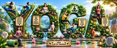 Surreal Yoga Concept Art With People Practicing Poses