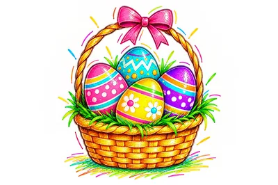 Colorful Easter Eggs In A Woven Basket
