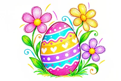 Colorful Easter Egg Illustration With Spring Flowers