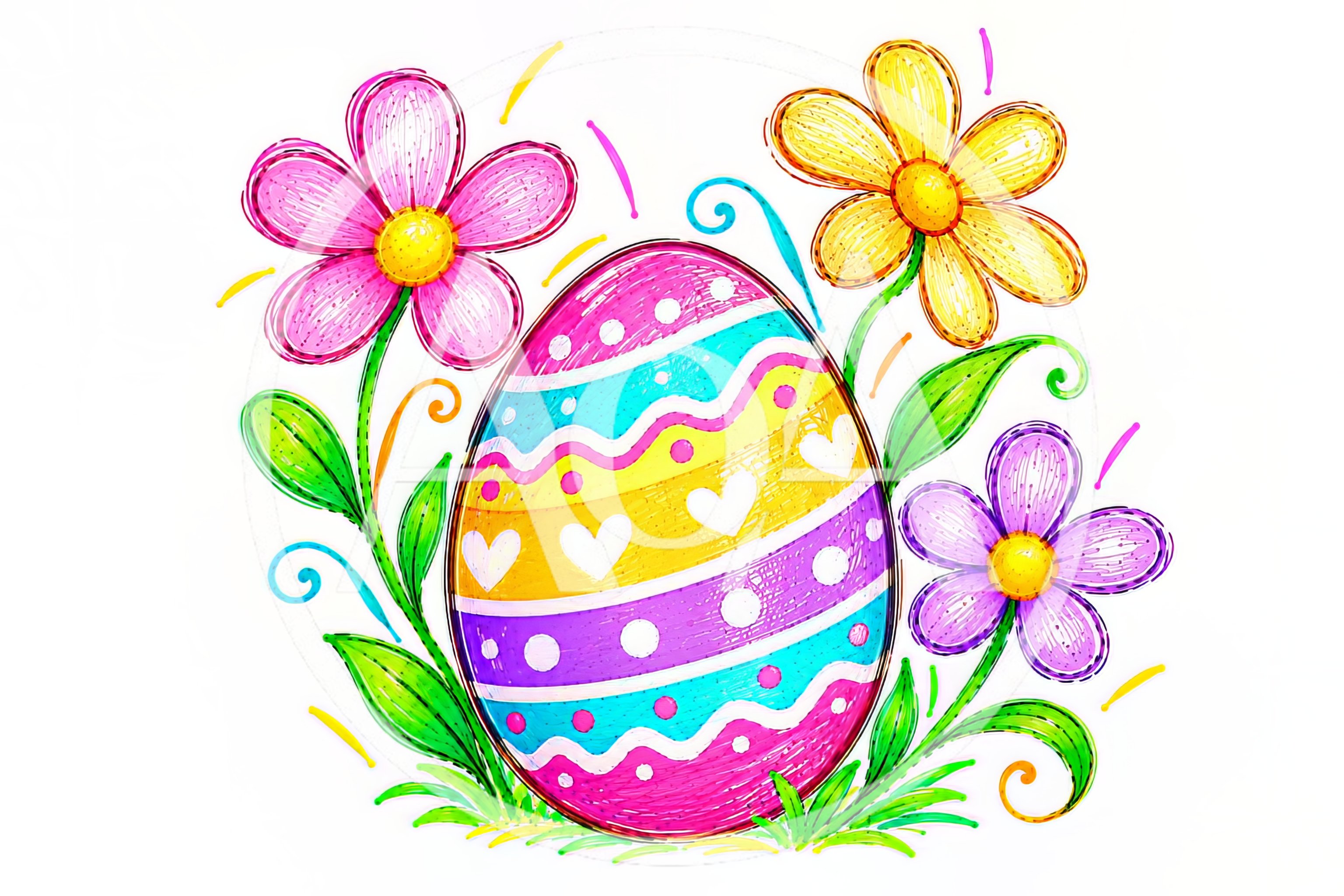 Colorful Easter Egg Illustration With Spring Flowers