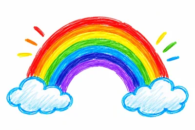 Hand Drawn Colorful Rainbow With Clouds