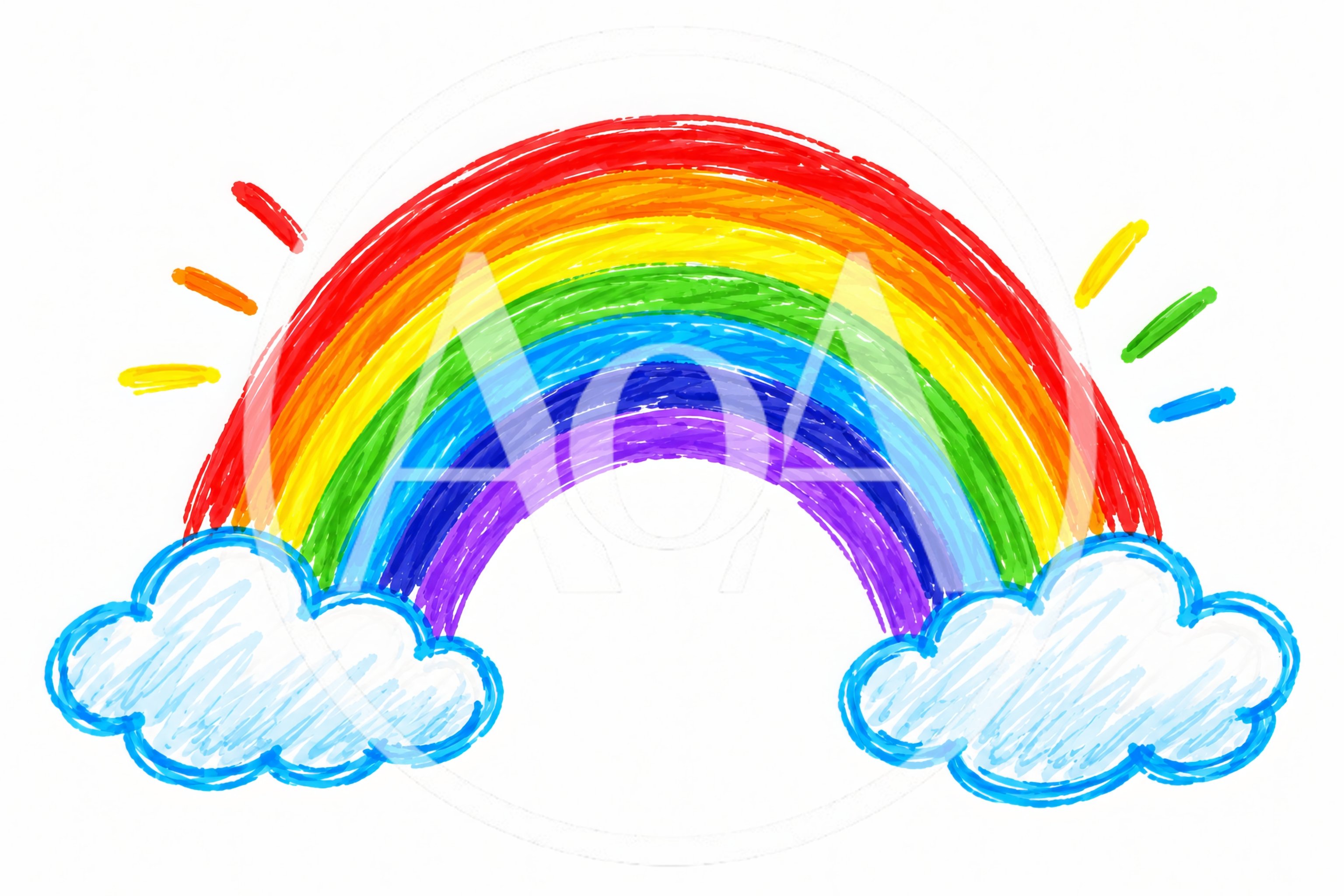 Hand Drawn Colorful Rainbow With Clouds