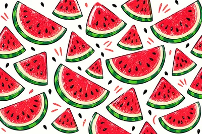 Hand Drawn Watermelon Slices Pattern Background