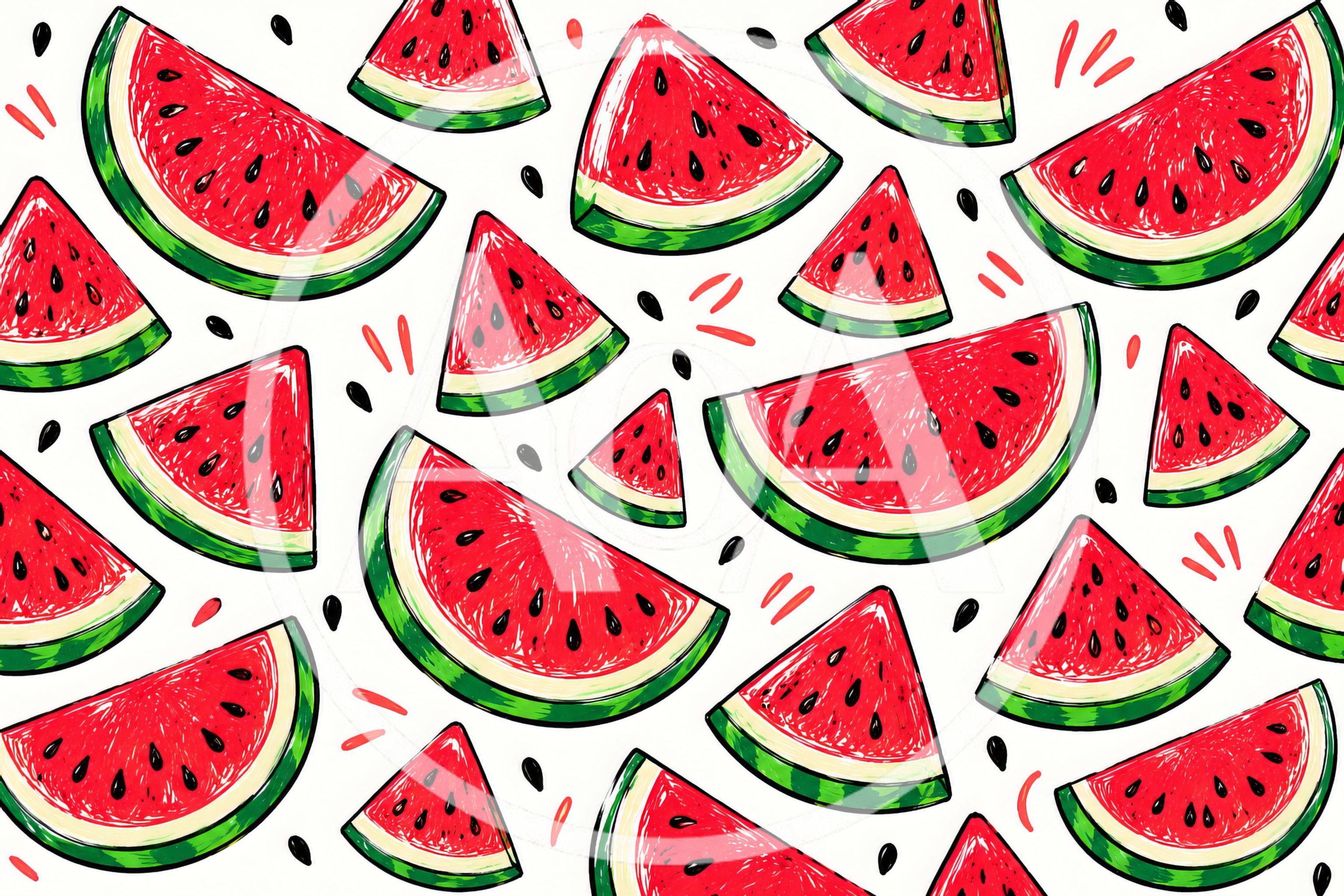 Hand Drawn Watermelon Slices Pattern Background