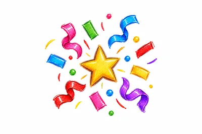 Colorful Party Confetti and Golden Star Illustration