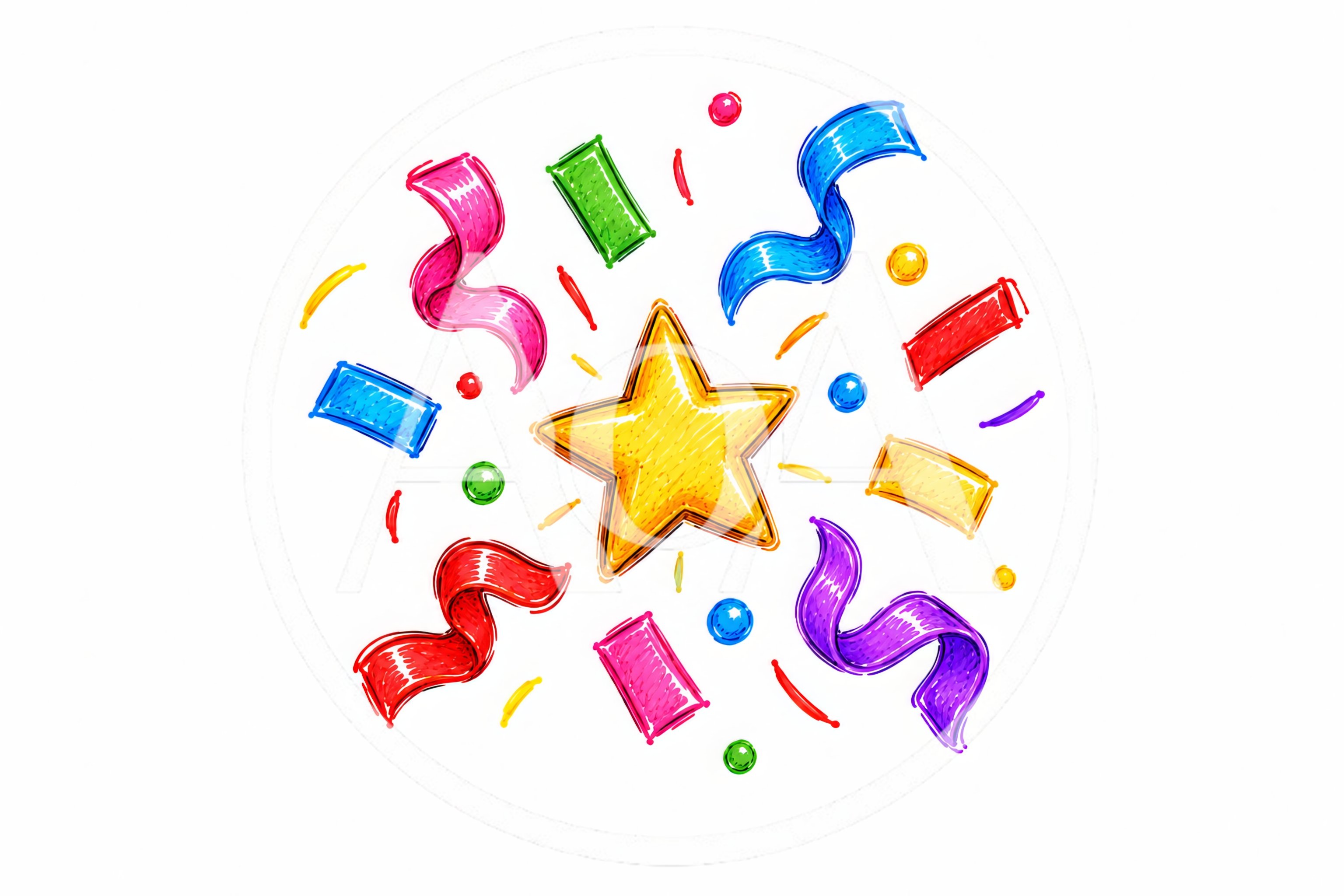 Colorful Party Confetti and Golden Star Illustration