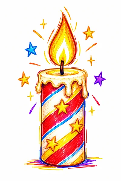 Hand Drawn Colorful Birthday Candle Illustration