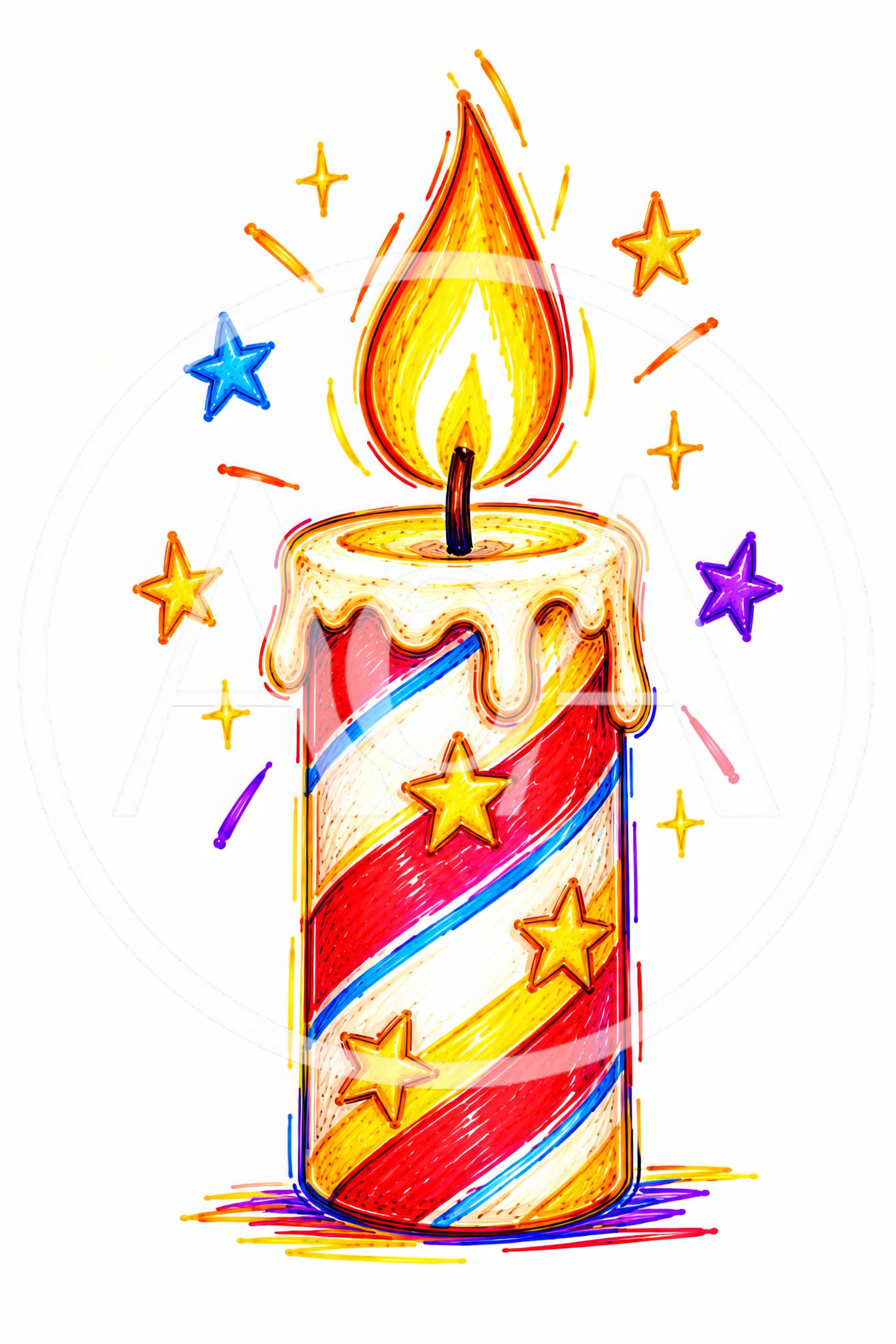 Hand Drawn Colorful Birthday Candle Illustration