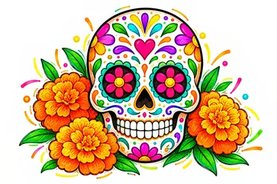 Colorful Day Of The Dead Sugar Skull Illustration