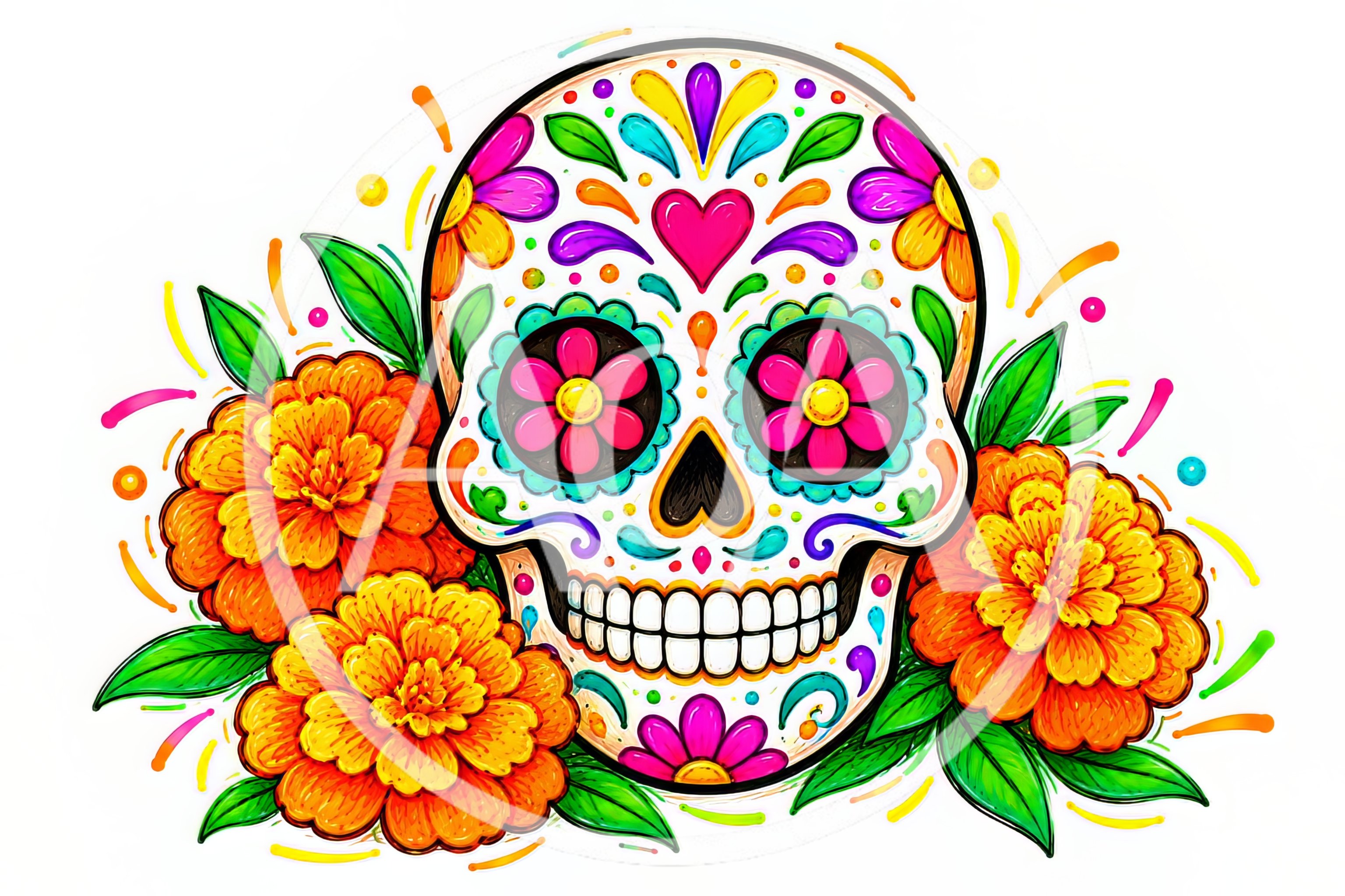 Colorful Day Of The Dead Sugar Skull Illustration