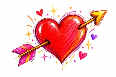 Hand Drawn Heart Pierced By An Arrow