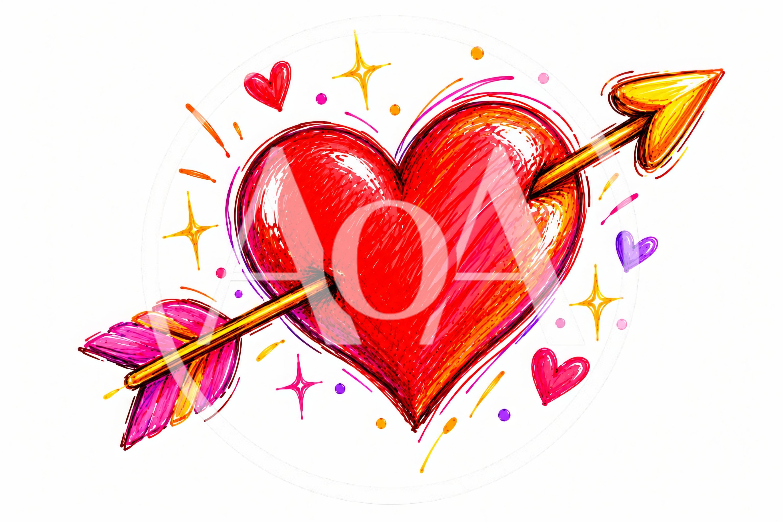 Hand Drawn Heart Pierced By An Arrow