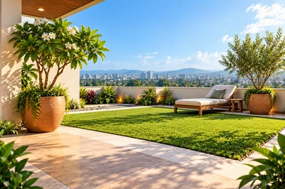 Modern Rooftop Terrace With City Skyline View