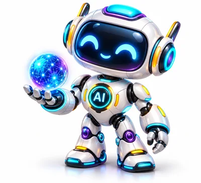 Cute Futuristic Robot Holding Glowing Digital Globe