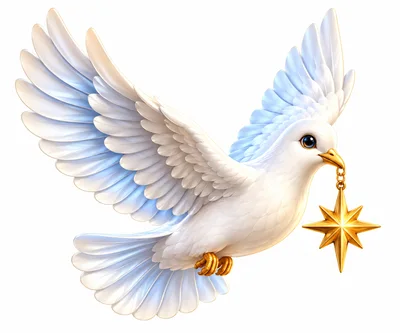 White Dove Flying With A Golden Star Ornament
