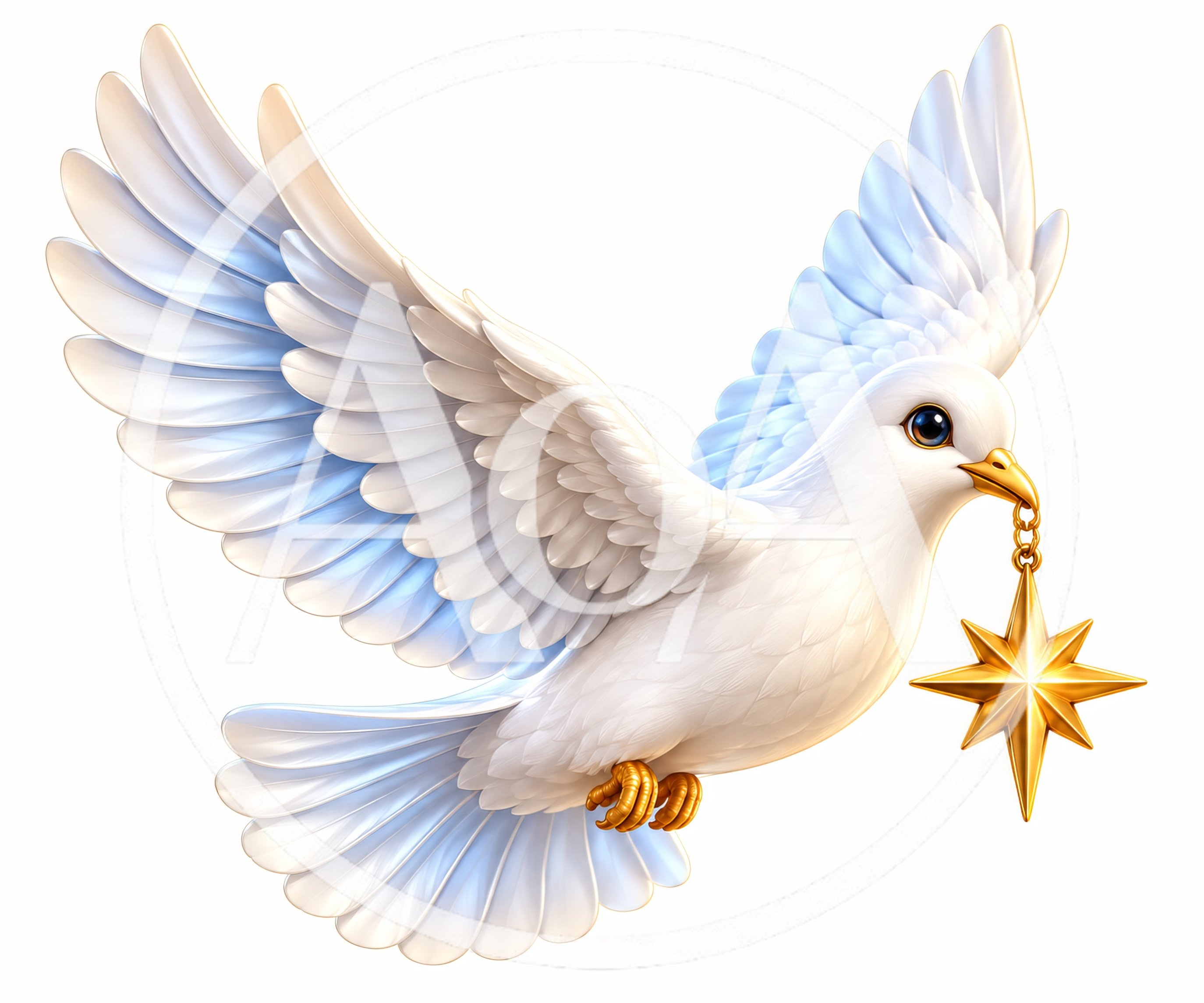 White Dove Flying With A Golden Star Ornament