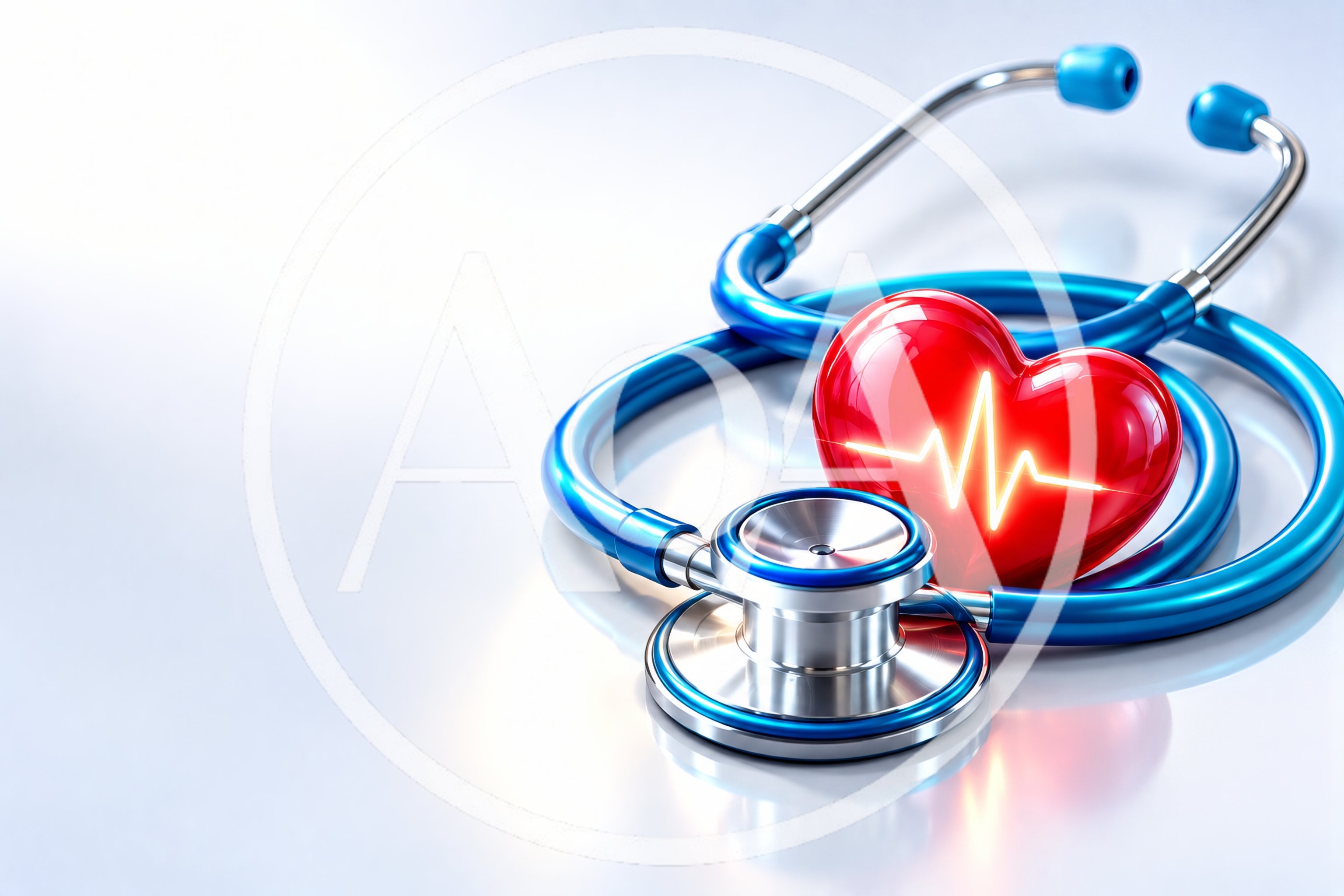Stethoscope And Glowing Heart Symbol On White Background