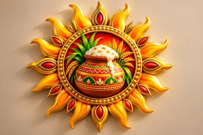 Pongal Festival Pot With Sun Motif Decoration